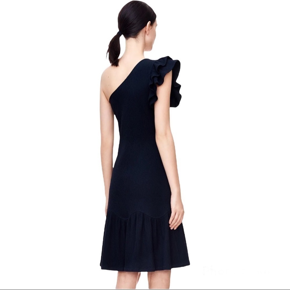 Rebecca Taylor Dress Womens Medium One Shoulder Ruffle Ribbed Stretch Party - Picture 2 of 12